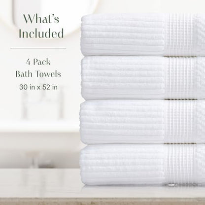 Springtree Home 100% Cotton Bath Towel Set | 4-Pack | Textured | White