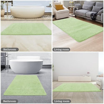 Yeaban Chenille Seafoam Green Bathroom Rug 30"x50",Non-Slip Rubber Backing