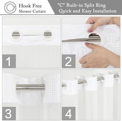 Gibelle No Hook Cloth Ombre Black Shower Curtain with Liner, 72x74