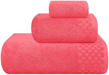 MyOwn Ultra Soft 3 Pack Cotton Towel Set, Contains a Bath Towels 28x55 inch, a Hand Towels 16x24 inch & a Wash Coths 12x12 inch, Ideal Everyday use, Compact & Lightweight - Coral Orange