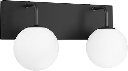 Tipace Black Vanity Light Fixtures, 2-Light Modern Bathroom Light Over Mirror with White Milk White Globe Glass for Bathroom (Exclude Bulb)
