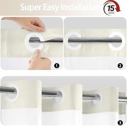 No Hook Shower Curtain and Liner Set for Bathroom, Cream, 71" x 74"