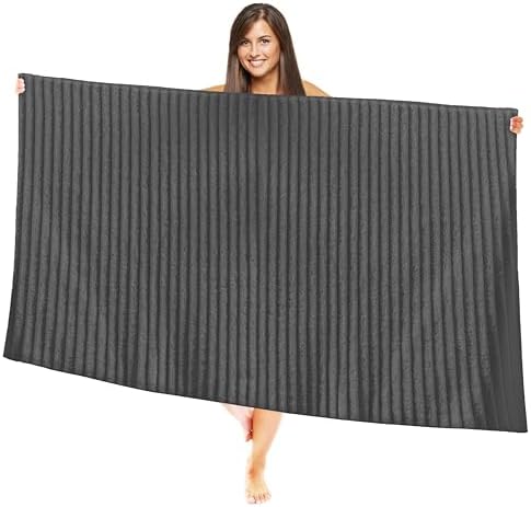 Elegant Comfort 100% Turkish Cotton Corduroy Ribbed Luxury Jumbo Bath Towel Ultra Soft - 35 x 70 Inch - Luxury Spa Premium Hotel Quality Highly Absorbent and Quick Dry Large Bath Towel, Gray