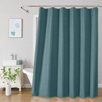 2-in-1 Waterproof Fabric Shower Curtain - No Separate Liner Needed, Hotel-Style Waffle Weave, Effortless Cleaning & Washable Bathroom Shower Curtain Set,72Wx72H,Seaweed Green