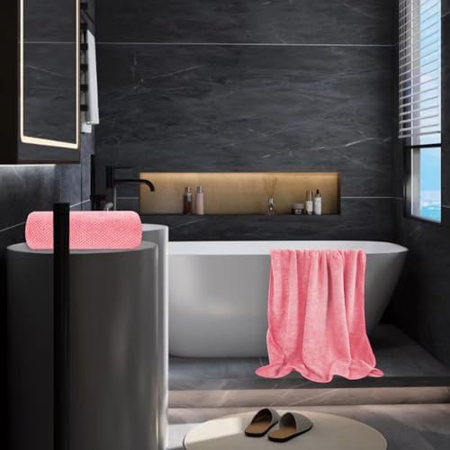 MaopaoBeauty Microfiber Bath Towel Set Pack of 2, 35 x 70 Inches - Light Thin Quick Drying Highly Absorbent Bath Towel for Bath, Fitness, Yoga, Travel, Sport and Shower (2PCS Hot Pink)