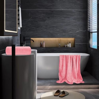 MaopaoBeauty Microfiber Bath Towel Set Pack of 2, 35 x 70 Inches - Light Thin Quick Drying Highly Absorbent Bath Towel for Bath, Fitness, Yoga, Travel, Sport and Shower (2PCS Hot Pink)