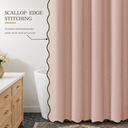 Furlinic Pink Shower Curtain Scalloped No Hook Extra Wide 78 Inch Large