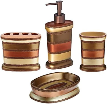 Zahari Home 4pc Contempo Stylish Bathroom Accessories Set Shower Soap Dispenser, Tumbler, Tooth Brush Holder and Soap Holder Luxury Contemporary Decor Unique Design Modern Bathroom Shower Set