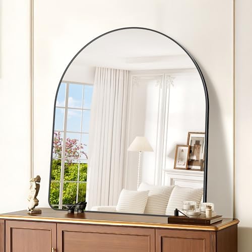 GLASHOM Arched Bathroom Mirror, 40"x48" Black Arched Mirror for Bathroom, Wall Mounted Mirror, Black Vanity Wall Mirror w/Metal Frame for Bedroom, Entryway, Living Room, Vertically Hanging