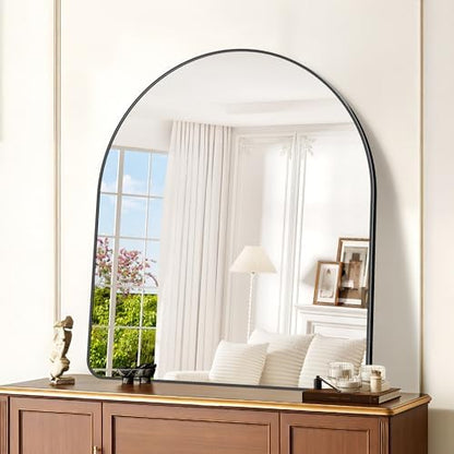 GLASHOM Arched Bathroom Mirror, 40"x48" Black Arched Mirror for Bathroom, Wall Mounted Mirror, Black Vanity Wall Mirror w/Metal Frame for Bedroom, Entryway, Living Room, Vertically Hanging