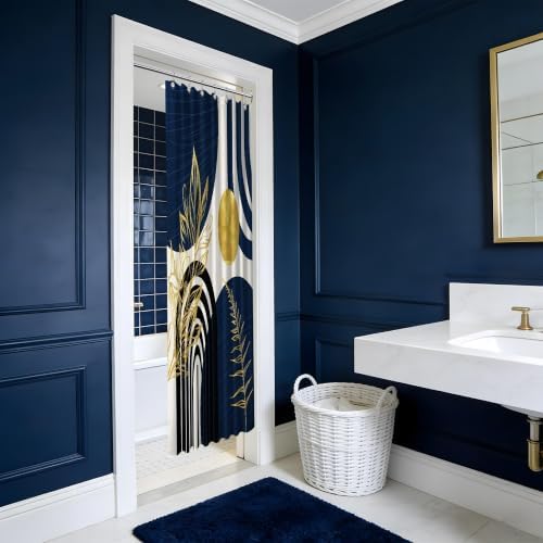 Navy Blue and Gold Stall Shower Curtain, 36X72 in Narrow Small