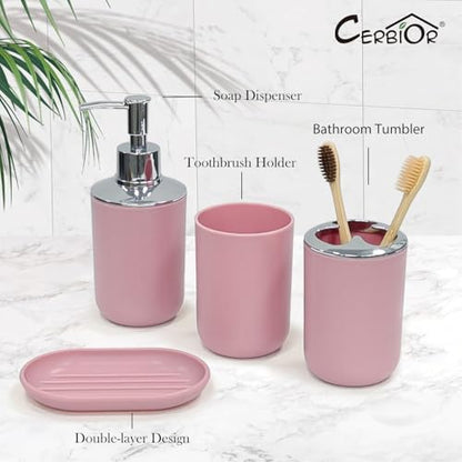 CERBIOR Bathroom Accessories Set 6 Piece Bath Ensemble, Blush Pink