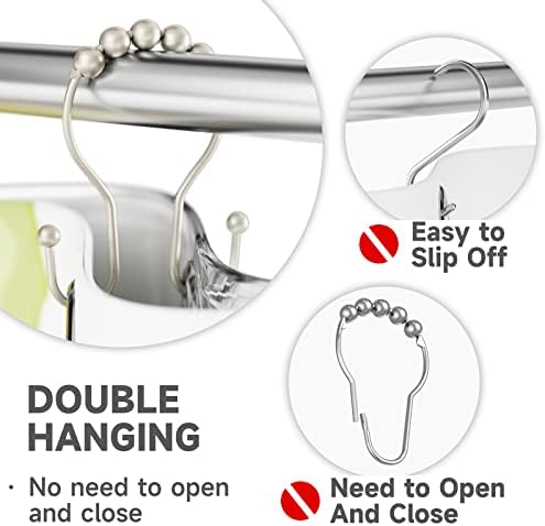 Bathway Shower Curtain Hooks Rust Proof Shower Curtain Rings, Smooth Glide Double Hook Shower Curtain Hooks,Shower Hooks for Shower Curtain Matte Nickel Shower Rod Hooks Shower Curtain Hangers 12Pcs