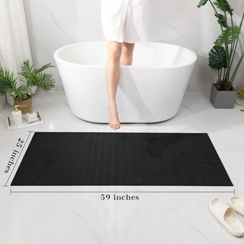 chakme Bathroom Rugs Mat 59x25, Ultra Thin Non Slip Bath Mat Large Quick Dry Absorbent Bath Mat for Bathroom Floor, (Black, 59"x25")