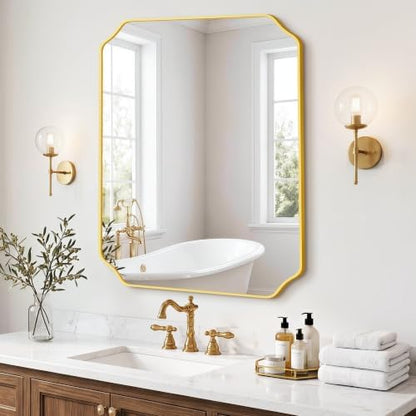 Gold Vanity Bathroom Mirror, 30" x 36" Scalloped Mirror for Wall