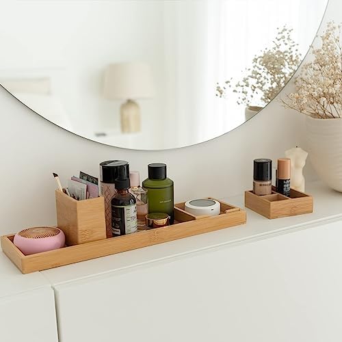 Bamboo Vanity Tray Set, 6-Piece Bathroom Organizer for Small Items