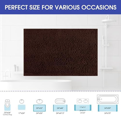 ACCUMTEK Striped Brown Bathroom Rug Mat 59"x20" Ultra Soft, Non Slip Chenille Bath Rugs, Absorbent Plush Shaggy Bath Mats for Bathroom, Bedroom, Kitchen, Shower, Tub