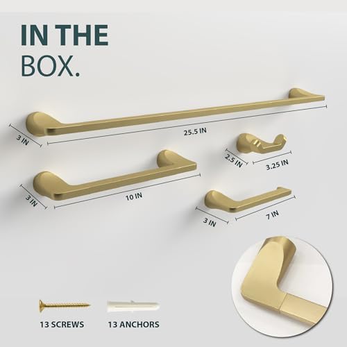 Mega Handles Bathroom Accessory Set Satin Brass - 4-Piece, Towel Bar, Hooks