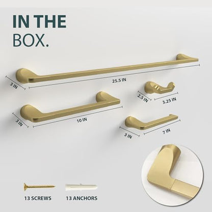 Mega Handles Bathroom Accessory Set Satin Brass - 4-Piece, Towel Bar, Hooks