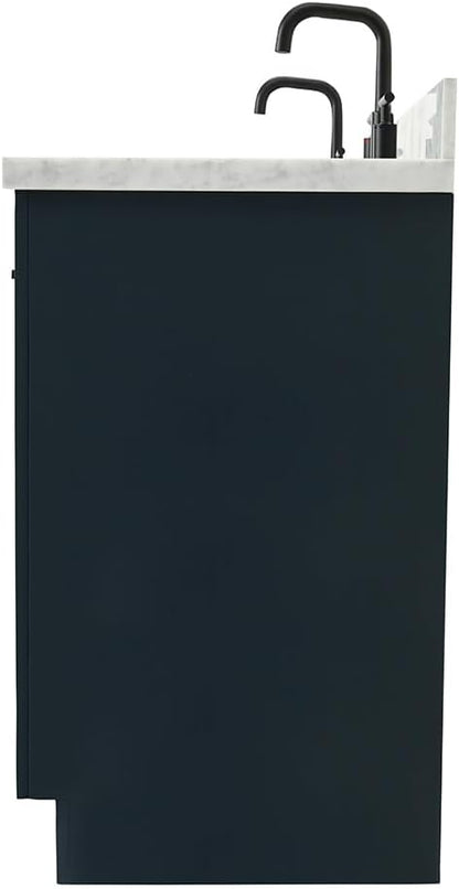 ARIEL Hepburn 60-inch Bathroom Vanity with Sink,Solid Wood, 1.5-inch Italian Carrara Marble Countertop, Double Rectangular Porcelain Sink, 4 Soft Closing Doors, 6 Dovetail Drawers, Midnight Blue