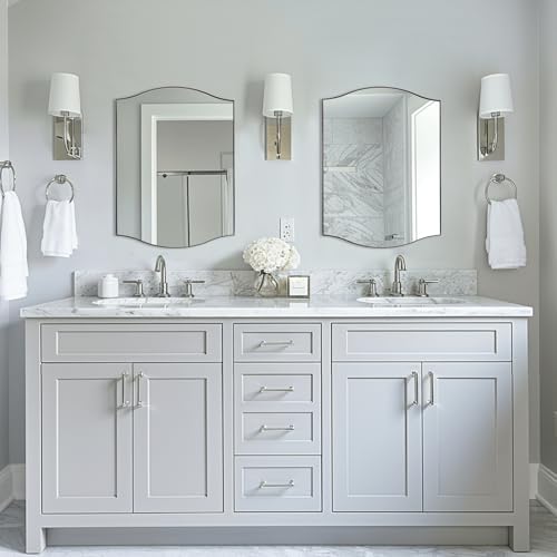 ANDY STAR Polished Chrome Bathroom Mirror, 22"x30" Scalloped Wall Mirror in Stainless Steel Metal Frame, Unique Vanity Mirror with Modern Curved Edge Design, Ideal for Bathroom, Bedroom, Entryway