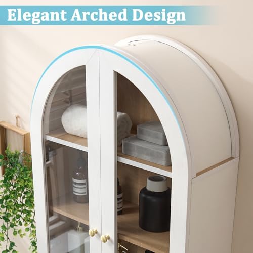 Bathroom Arched Wall Cabinet, 23.5'' Wide Medicine Cabinet, Bathroom Cabinet Wall Mount with Glass Doors & Adjustable Shelves, Over The Toilet Storage Cabinet for Laundry Room, Bedroom,Kitchen, White