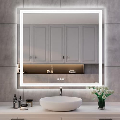 ISKM 40x38 LED Mirror for Bathroom, Front and Back Lit, Anti-Fog, Dimmable
