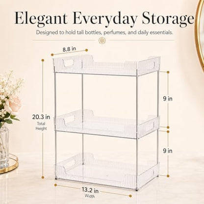 Goderewild 3 Tier Bathroom Counter Organizer, Multi-Purpose Cosmetics Skincare Shelf, Fits A4 Size Makeup Organizer for Office and Vanity Tray, Countertop Storage Solution for Kitchen,Bath.(Clear)