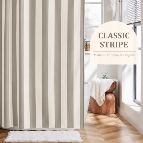 Ohocut Vertical Striped Shower Curtain, Cute Retro Vintage Khaki Beige Stripe Bathroom Shower Curtain, Waterproof Polyester Fabric Modern Bath Curtain for Bathroom 72x72 Inches