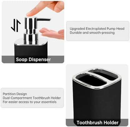 Black Bathroom Accessories 2 Pcs, Soap Dispenser and Toothbrush Holder Set