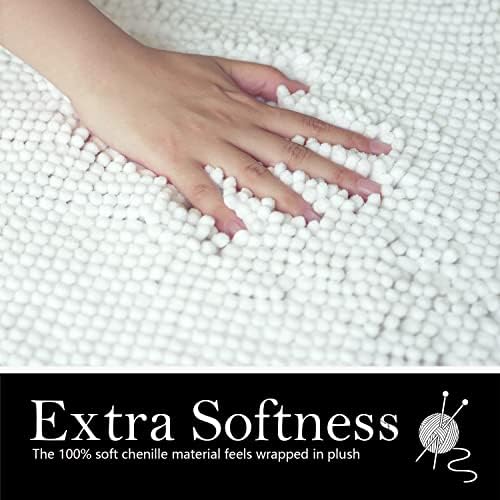 Bathroom Rugs Chenille Bath mat 2 Piece Set, Super Absorbent, Strong PVC Non Slip Backing, Bath mats for Bathroom, Plush Shaggy, Thick, Machine Washable, Bathtub, Shower, Toilet.(White)