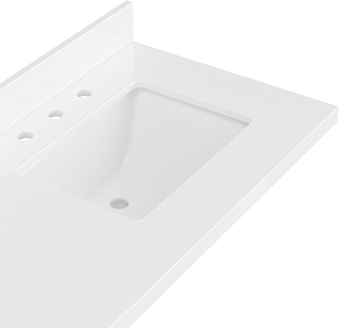 ARIEL 73 inch Double Bathroom Vanity top with Sink, 1.5 Inch Thick Miter Edge White Quartz top, Rectangle Double Sink Vanity top, Includes Backsplash