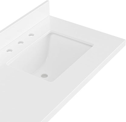 ARIEL 73 inch Double Bathroom Vanity top with Sink, 1.5 Inch Thick Miter Edge White Quartz top, Rectangle Double Sink Vanity top, Includes Backsplash
