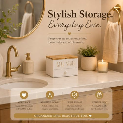Tampon Holder for Bathroom, Girl Stuff Box for Bathroom with Lid and Drawer