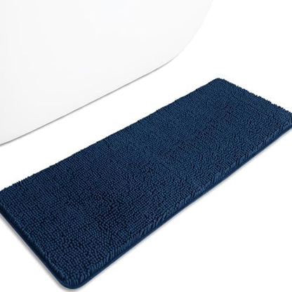 Bathroom Runner Rug 47 x 17 Inch – Long Bath Mat | Absorbent and Washable Thick Chenille Bath Rug Non-Slip Runner Rug for Bathroom, Shower, Sink(Navy Blue)