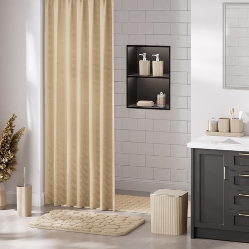 XLHOMO 26PC Bathroom Accessories Set - Gorgeous Bathroom Set, Beige Bathroom Accessory Set, Shower Curtain Set with Bathtub Mats for Shower Tub, Trash Can & Soap Dispenser