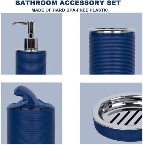 CERBIOR Bathroom Accessories Set 6 Piece Spiral Pattern Bath Ensemble,Blue
