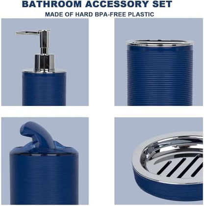 CERBIOR Bathroom Accessories Set 6 Piece Spiral Pattern Bath Ensemble,Blue