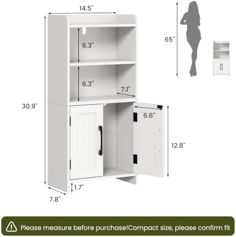 Small Bathroom Storage Cabinet with 2 Doors & Shelf, Line White