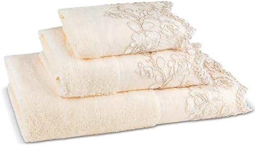 Zahari Home Rose Vine Bathroom Towel Set - 3 Piece Towel Set in Beige - Modern Decor, Unique Design