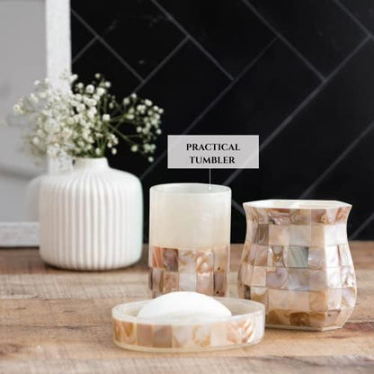 Milano Toothbrush Cup - Electric Toothbrush Holder for Bathroom fits Toothbrushes and Toothpaste - Bathroom Tumbler Cup Finished with Beautiful Mother of Pearl Shells