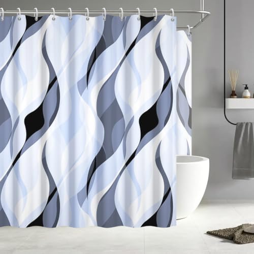 Sky Blue Striped Clawfoot Tub Shower Curtain 180x70 inch 30 Hooks