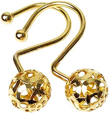Gracelife 12Pcs Hollow Ball Shower Curtain Hooks Luxury Quality Rustproof Stainless Steel Shower Curtain Rings Hooks for Bathroom Rod (Gold)