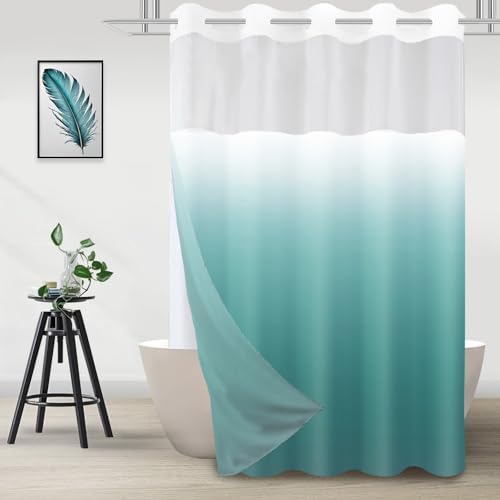 No Hook Shower Curtain and Liner for Bathroom Set, Ombre Teal, 71" x 74"