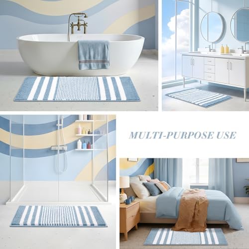 BSICPRO Bathroom Rugs, 20x32 Chenille Bath Mats, Light Blue