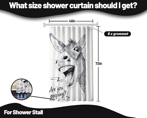 Small Stall Shower Curtain Rv Funny Donkey Cute, 48 x 72 Inchs