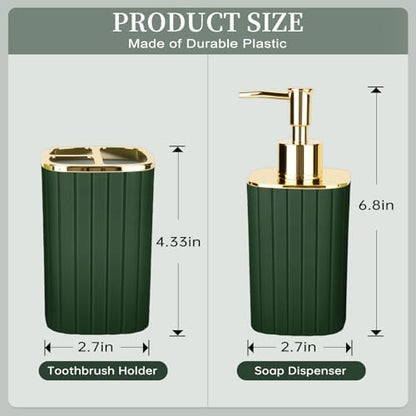 RRM Bathroom Soap Dispenser and Toothbrush Holder Set, Dark Green