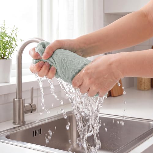 HunnmingRe 4 Pack Boho Hand Towel for Kitchen, Mint Green
