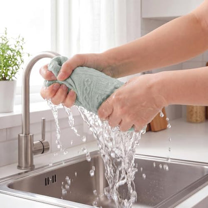HunnmingRe 4 Pack Boho Hand Towel for Kitchen, Mint Green