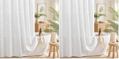 White Boho Fabric Shower Curtain 72 x 72 Inches